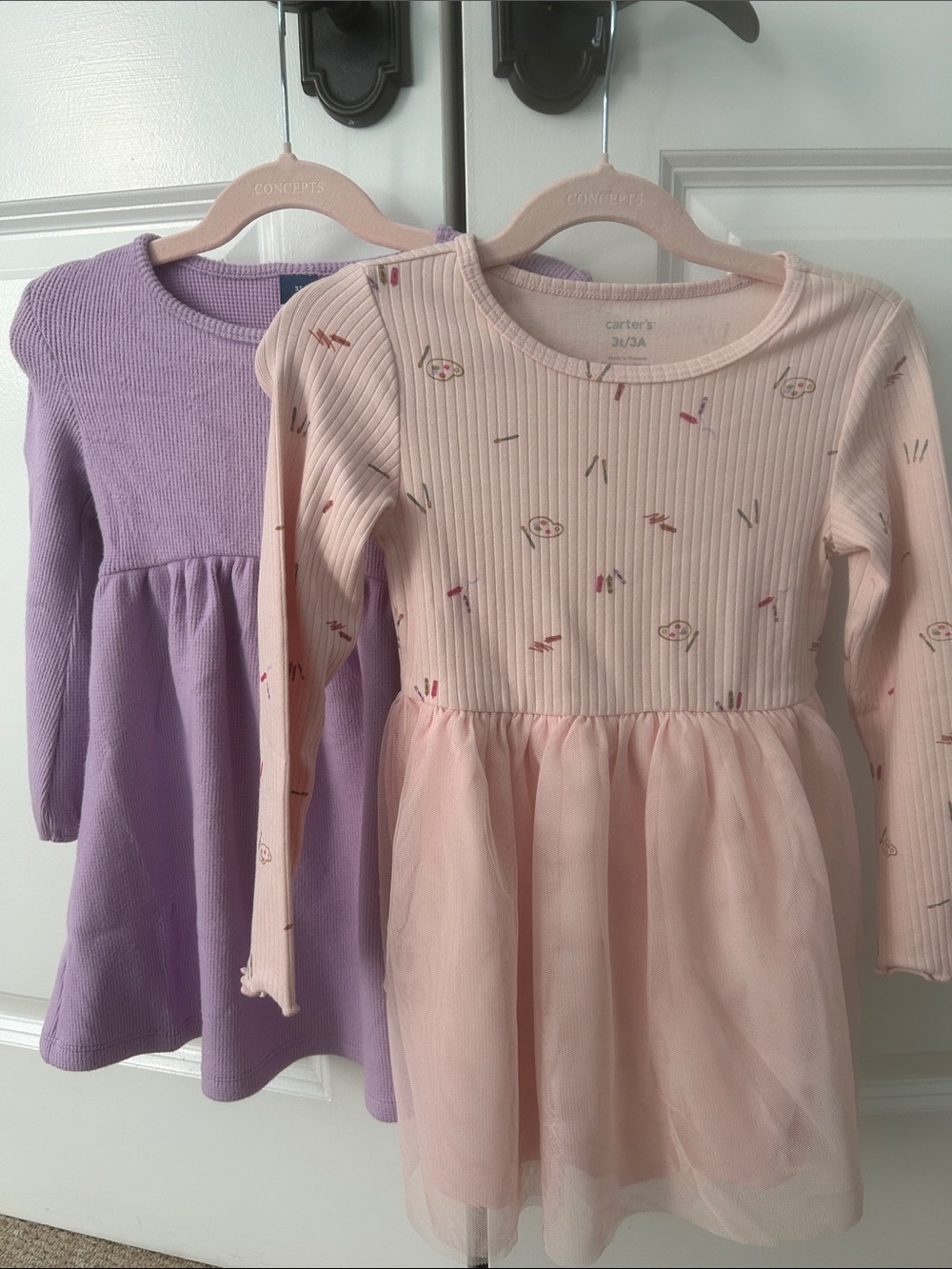 Bundle of Carter's Pink Floral Ribbed Tulle & Old Navy Knit Dress Set NWOT